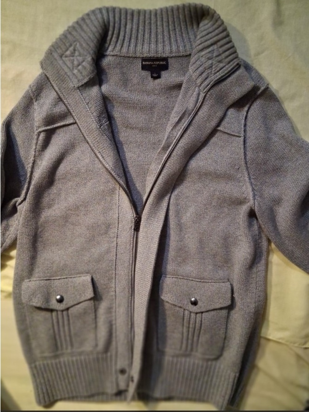 LBanana Republic Mens Heavy Knit Zip Toggle Sweater Jacket Grey Cabincore